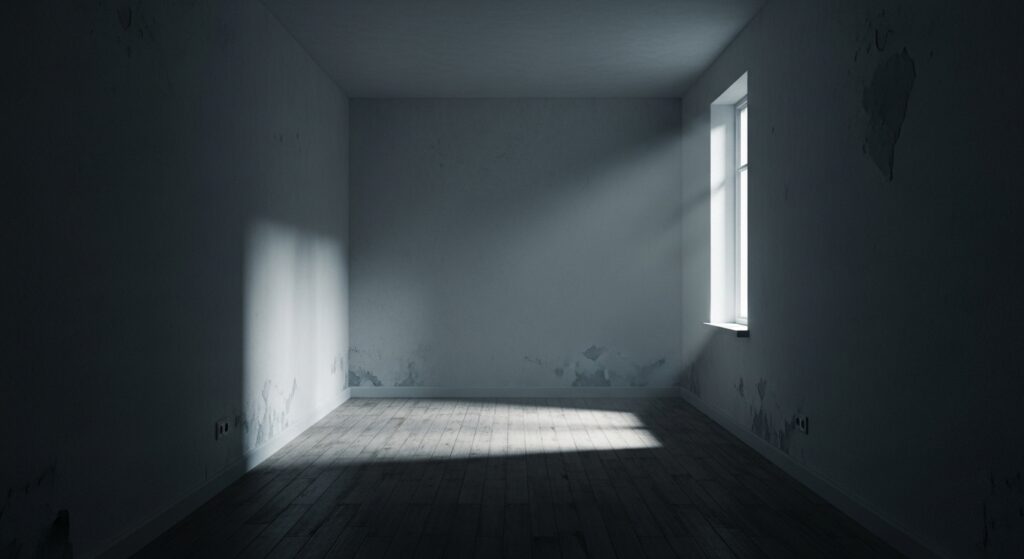 「誰かの死が物語だけを残した空白の部屋を表現した画像」