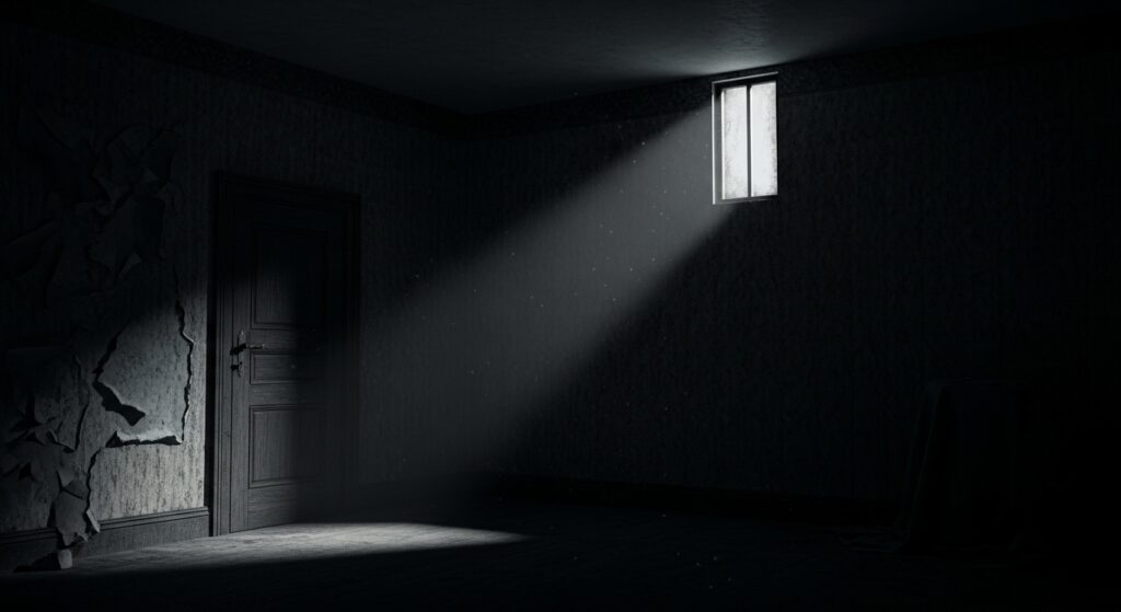 「不在の人影が物語となる象徴的な静かな空間の画像」