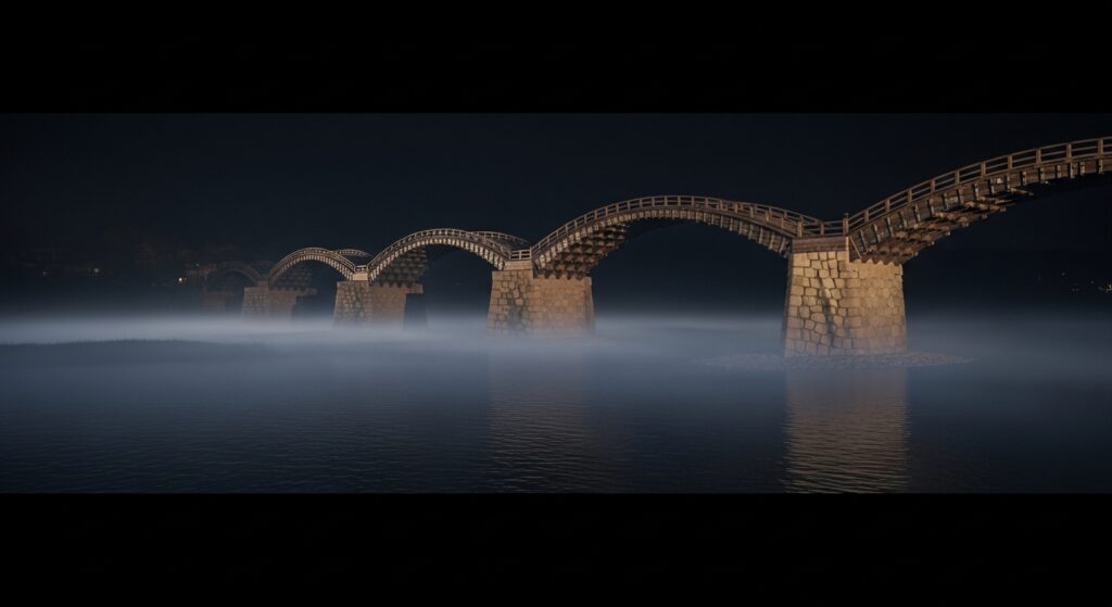 不気味さを帯びた夜の橋を表現した画像