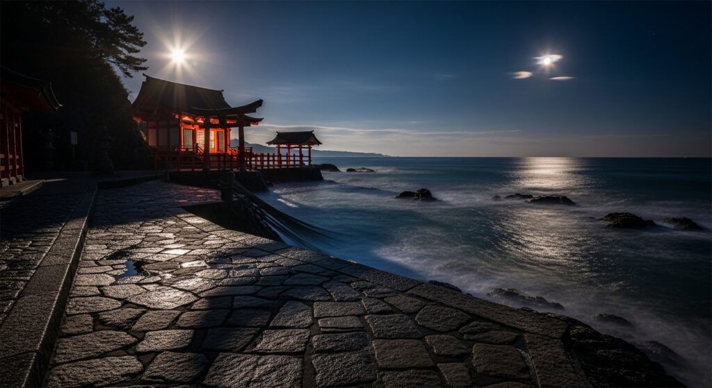 「壇ノ浦の海の光が影を揺らす現象を示すイメージ画像」