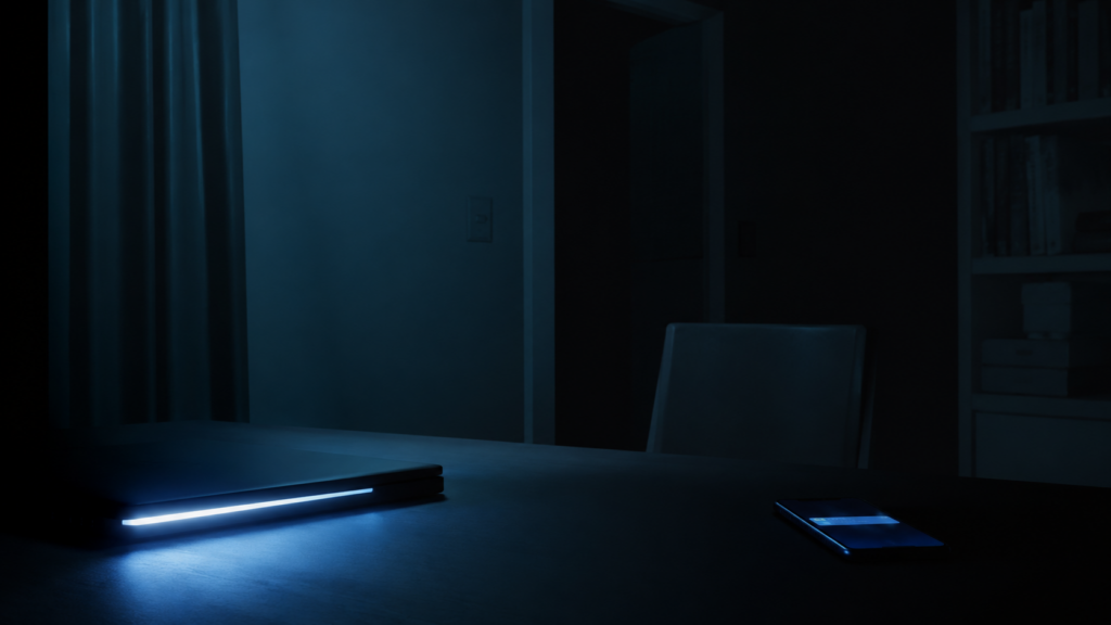 会話を閉じたあとも利用者を見ているAIを表した暗い部屋